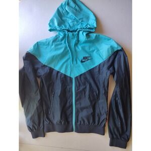 Nike Windrunner Teal Navy Blue Colorblock Hooded Windbreaker Jacket Womens Small